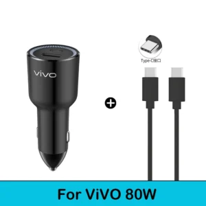 Original New For ViVO iQOO 80W Car Charger Flash Charger Fast Charging Car Phone With 6A Cable Charger For